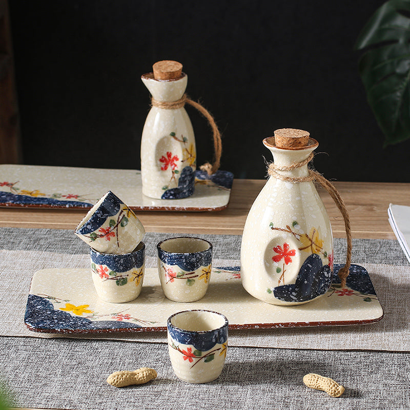 Japanese Snowflakes Ceramic Sake Set