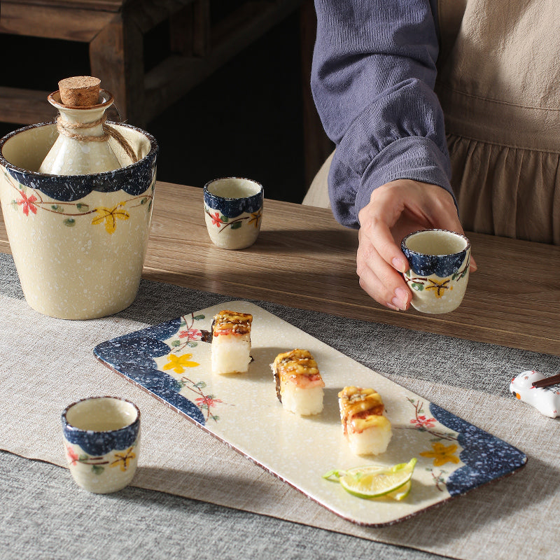 Japanese Snowflakes Ceramic Sake Set