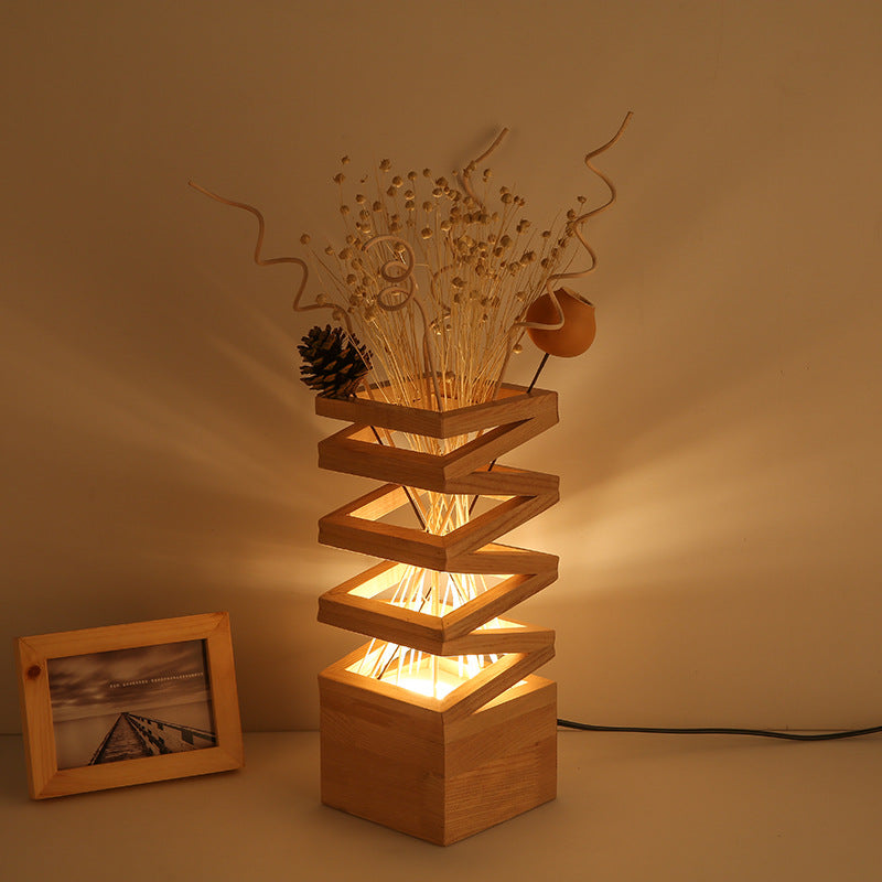 Wooden LED Flower Arrangement Table Lamp