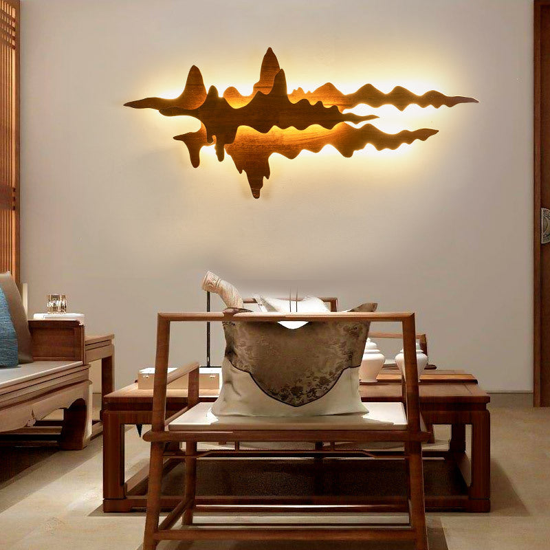 Asian Style Wooden LED Wall Lamp