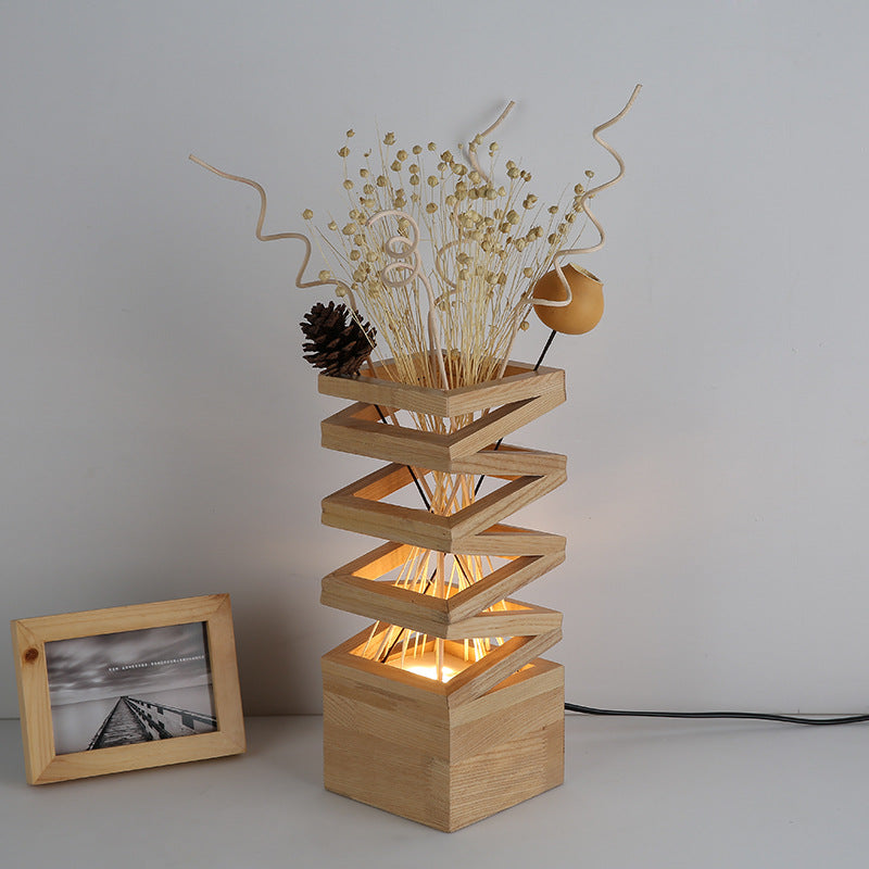 Wooden LED Flower Arrangement Table Lamp