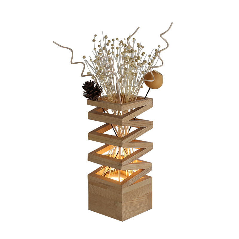 Wooden LED Flower Arrangement Table Lamp