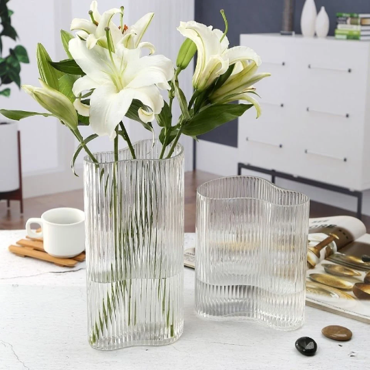 Contour Ribbed Glass Vase Set