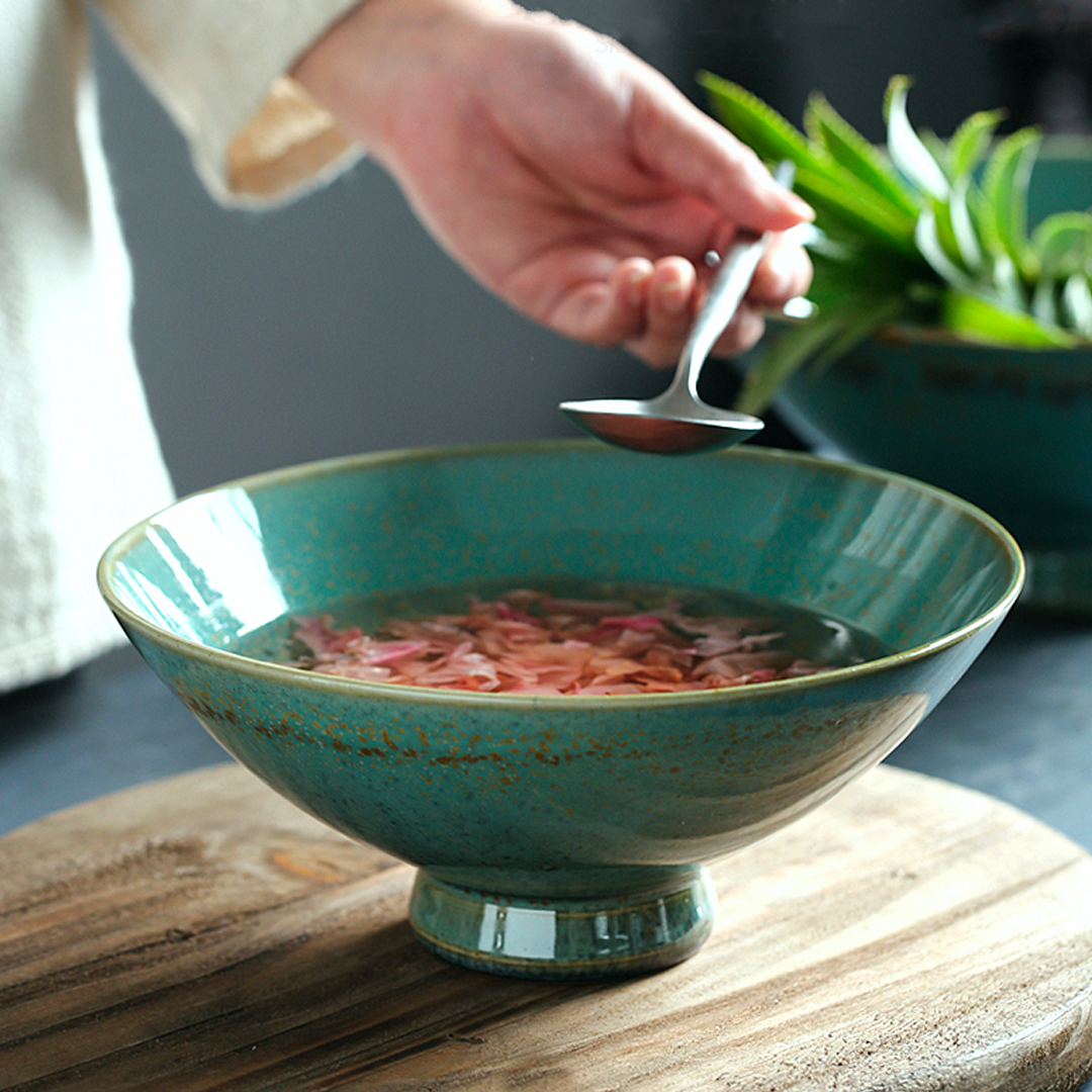 Jade Green Midori Footed Ramen Bowl