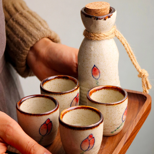 Japanese Handblown Renkon Sake Set